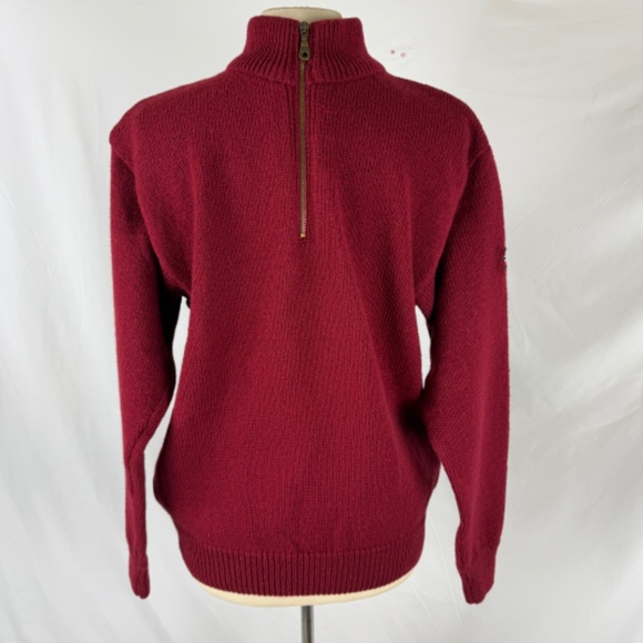 Norlender Norway Ski Sweater M Red Wool Blend Quarter Zip Pullover Excellent - Picture 3 of 11